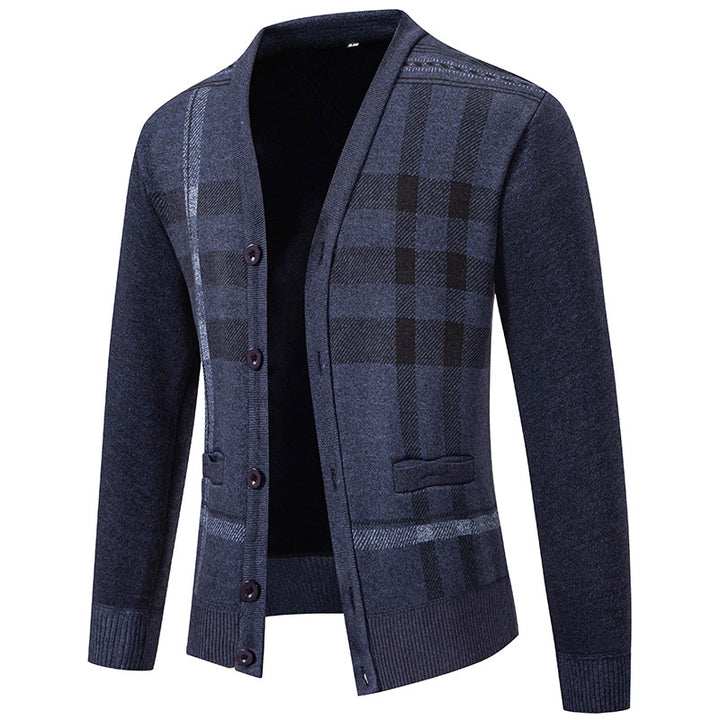 Men's knit jacket with a trendy plaid pattern and practical buttons Lune London