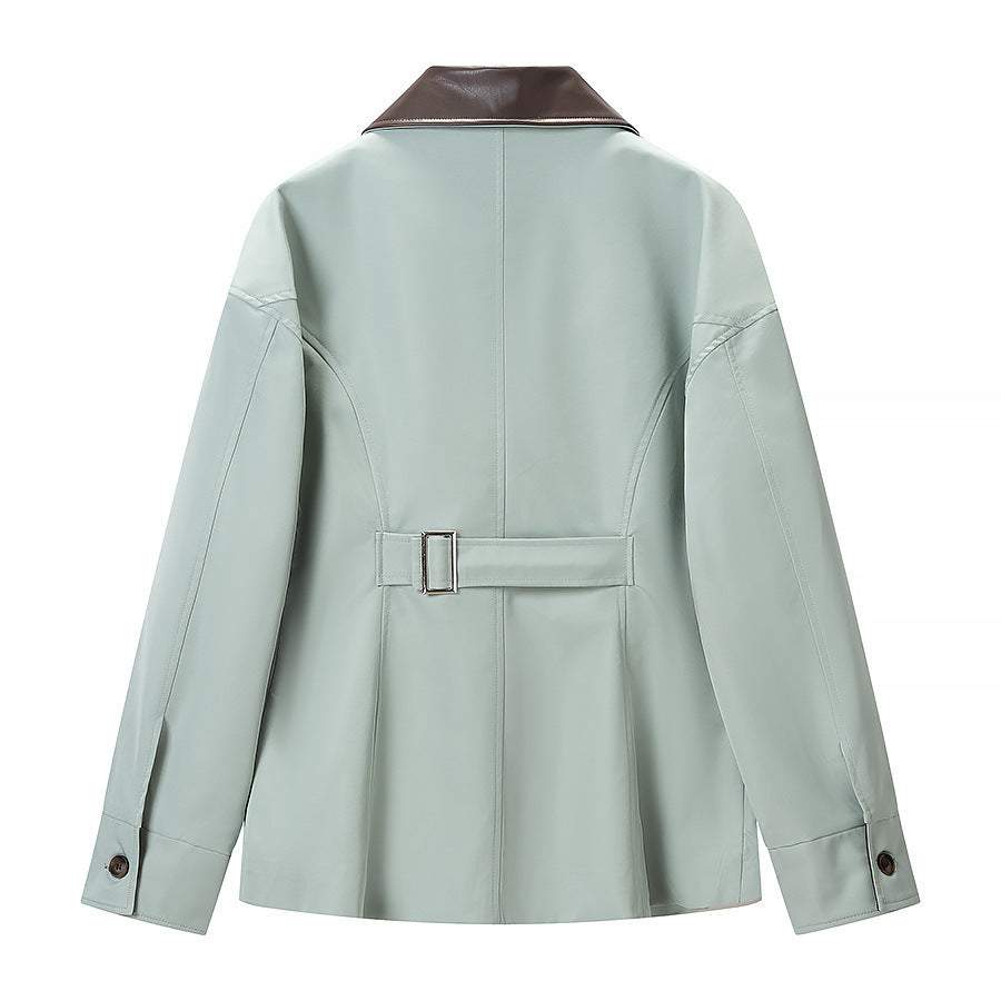 Women's short jacket with zipper, contrast collar and flap pockets Amarae