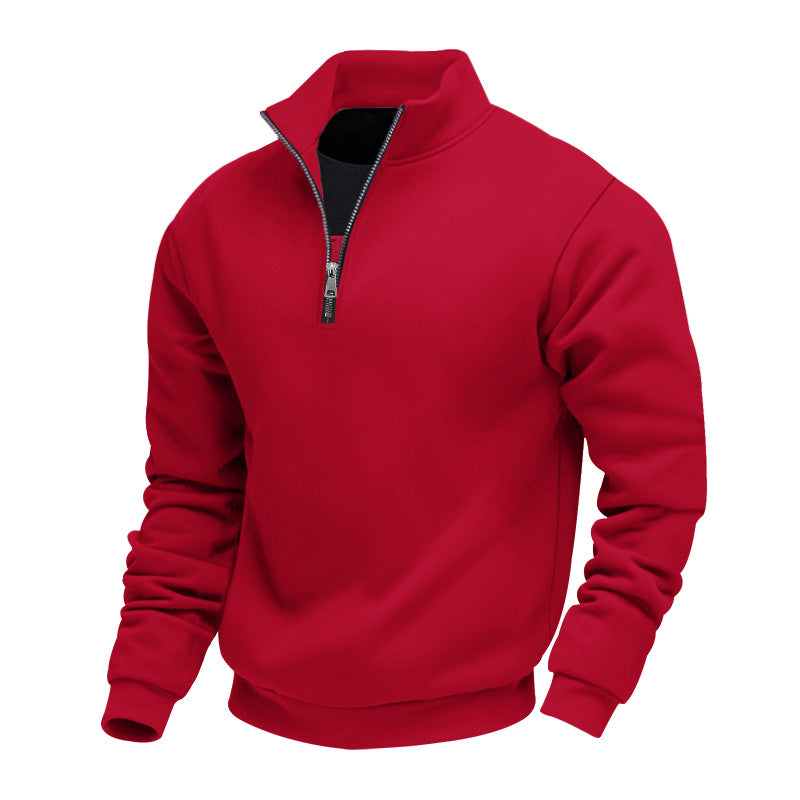 Men's Lightweight Fleece Pullover with Stand-Up Collar and Half-Length Zipper Amarae