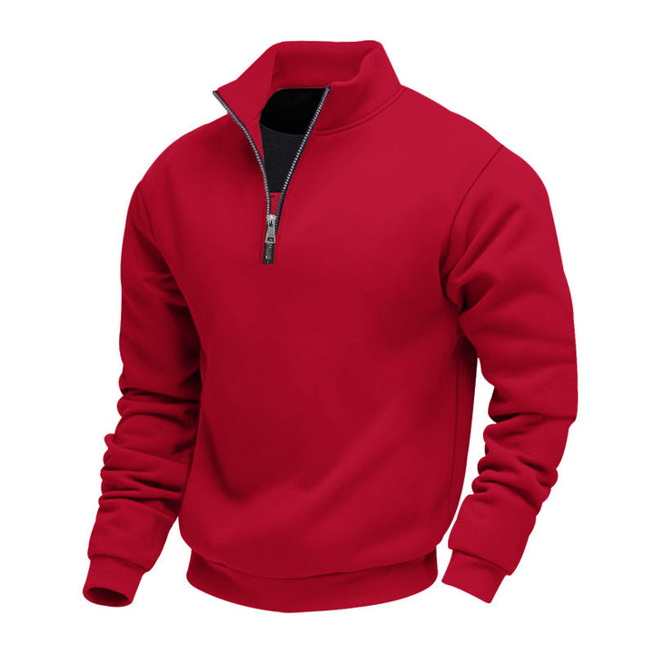 Men's Lightweight Fleece Pullover with Stand-Up Collar and Half-Length Zipper Amarae