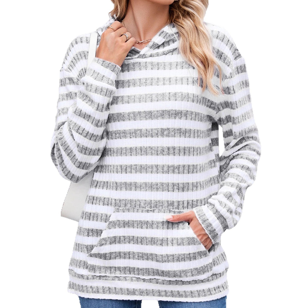 Ladies Casual Hoodie with Striped Design and Practical Pockets Lune London