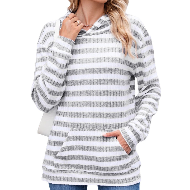Ladies Casual Hoodie with Striped Design and Practical Pockets Lune London