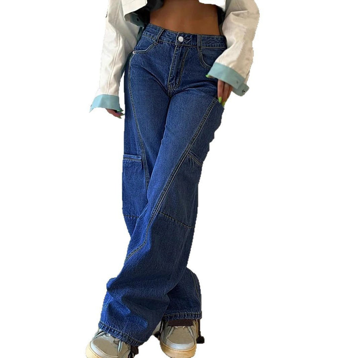 Women High-waisted wide jeans pants with prominent seam panels and utility knee inserts Amarae