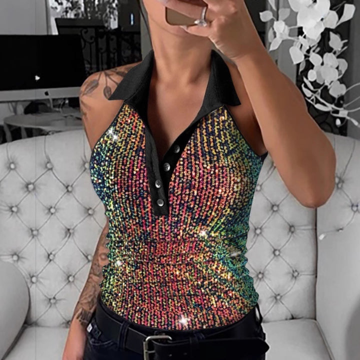 Women Sequin Leopard Print Polo Shirt Lune London