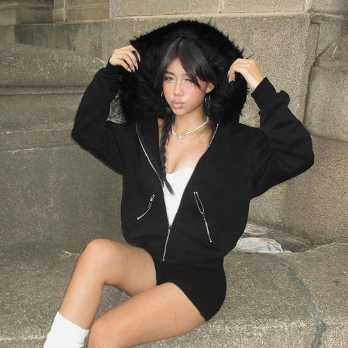 Warm sweatshirt jacket for women with removable faux fur collar Amarae