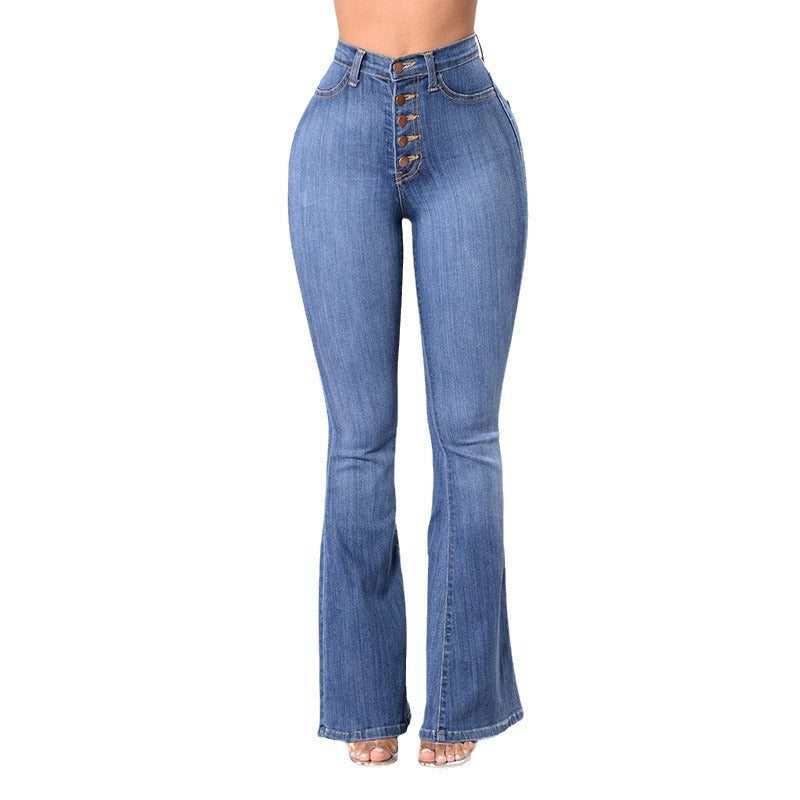 High waisted flared jeans for women with decorative buttons Chic & Stil