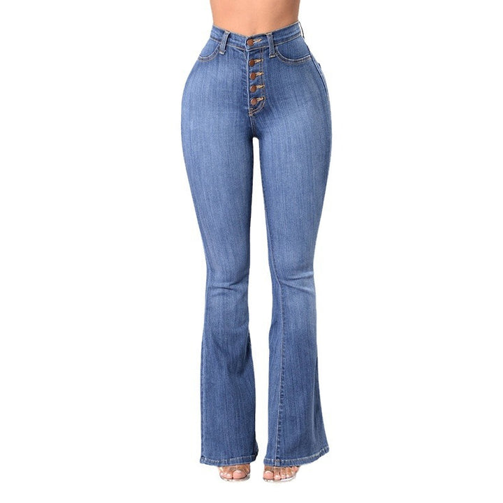 High waisted flared jeans for women with decorative buttons Chic & Stil