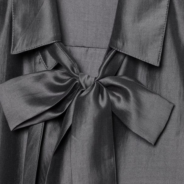 Women's Oversize Silk-Look Blouse with Slip Collar and Asymmetrical Hem
