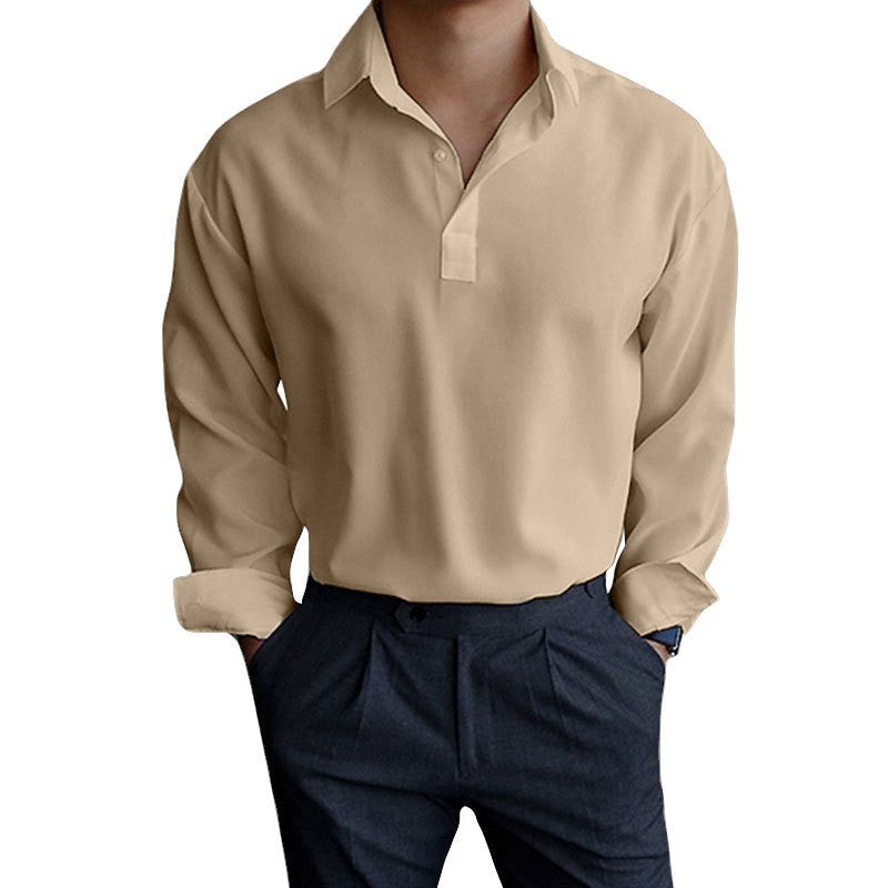 Men's long sleeve shirt with modern polo collar and chic stylish cut