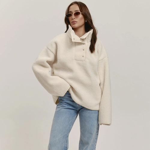 Ladies oversized pilou jacket with high collar and snap buttons Amarae