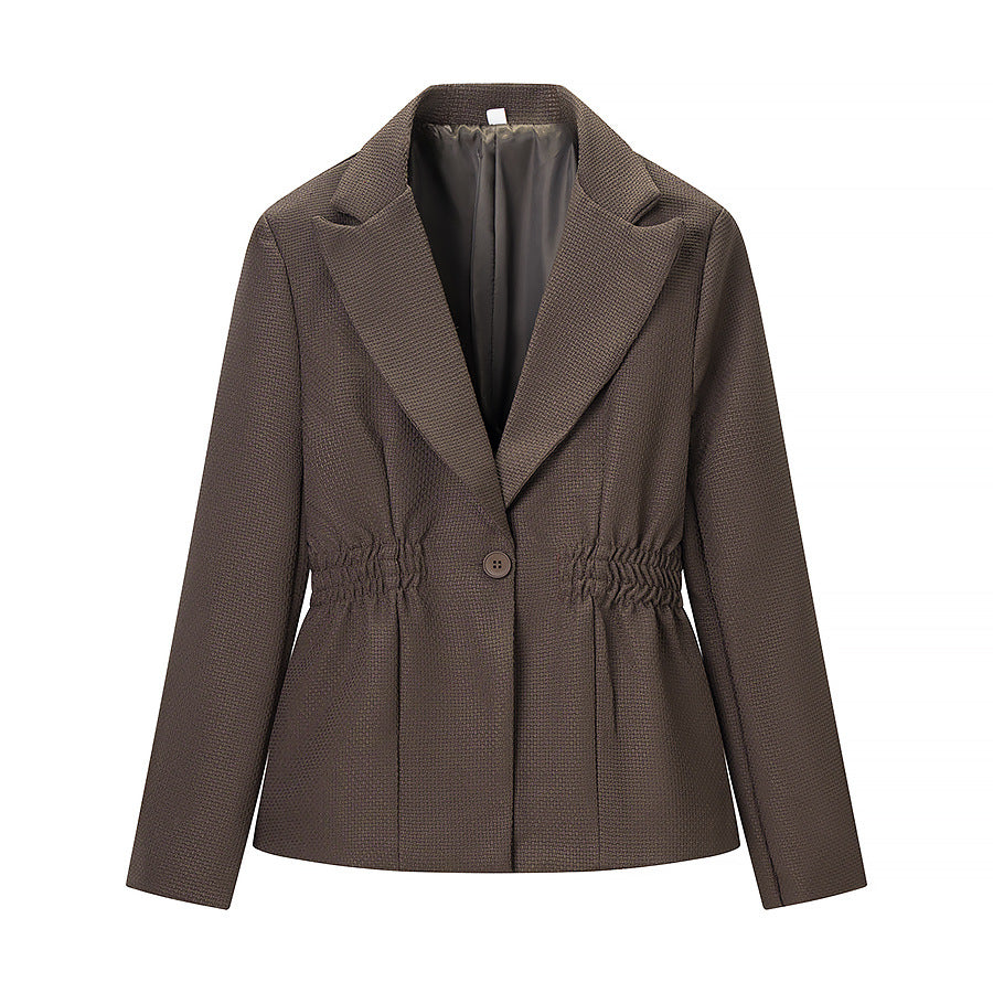 Women Tailored Structured Single-Button Blazer with Gathered Waist and Light Padding Amarae
