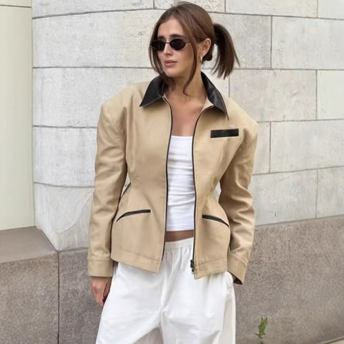 Designer quilted jacket for ladies with an exciting contrasting collar and minimalist pockets Amarae
