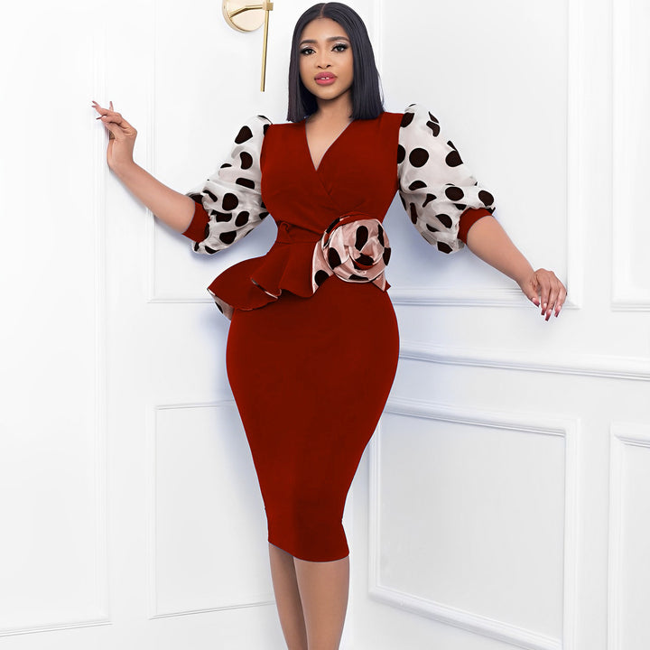 Wrap dress for women with transparent puff sleeves and a fitted ruched design Lune London