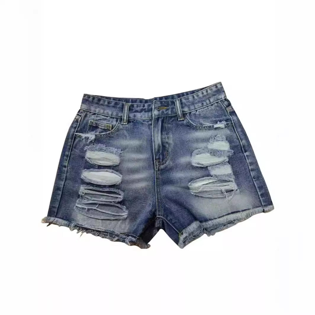 Women's Destroyed Denim Shorts in a Modern Look with Fringes Lune London
