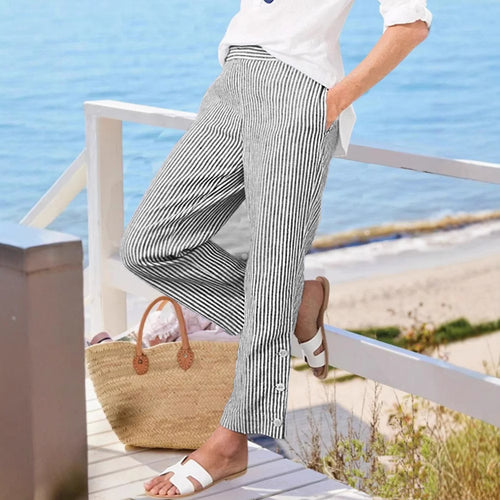 Long striped pants for women with button details and side pockets Amarae
