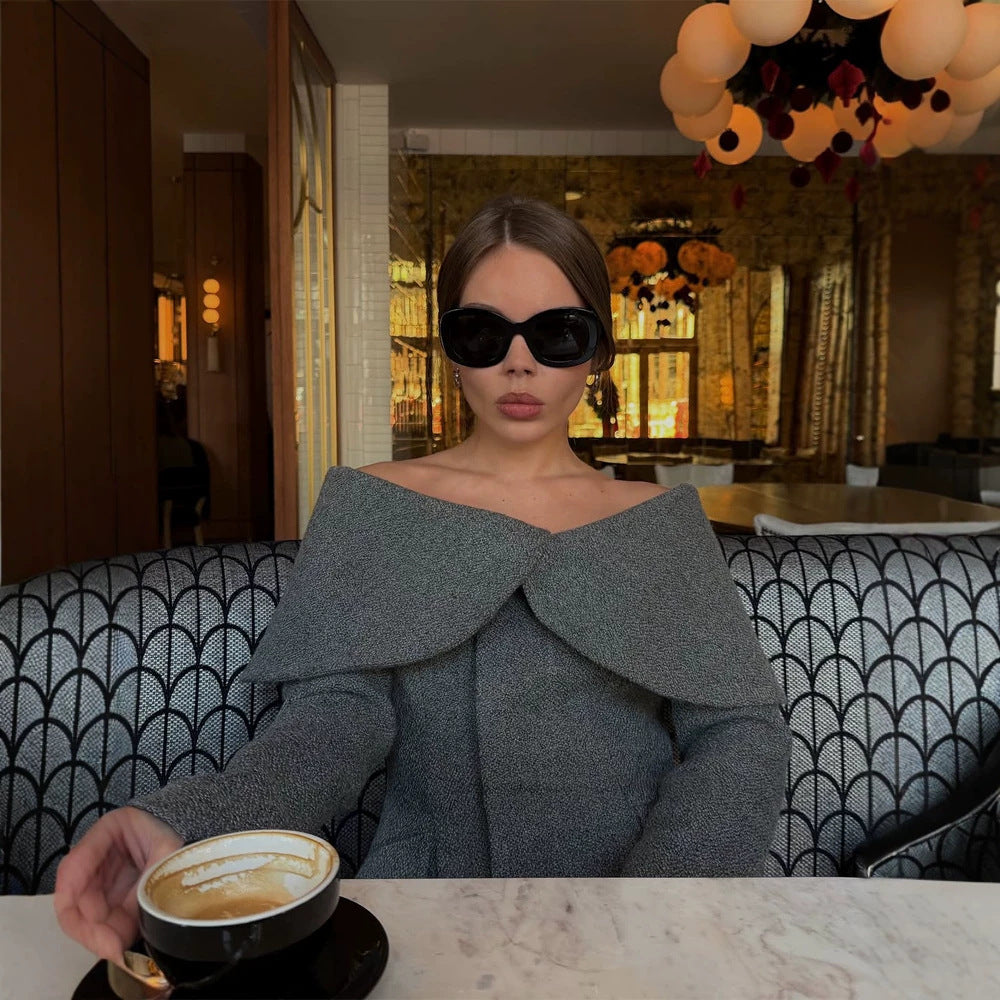 Women Elegant Boucle Set with Off-Shoulder Jacket and Fitted Pencil Skirt Amarae