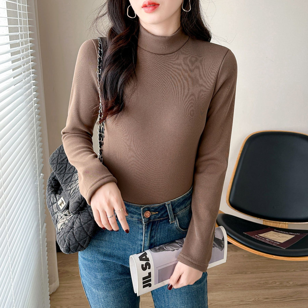 Ladies fashionable long sleeve top with stand-up collar Chic & Stil