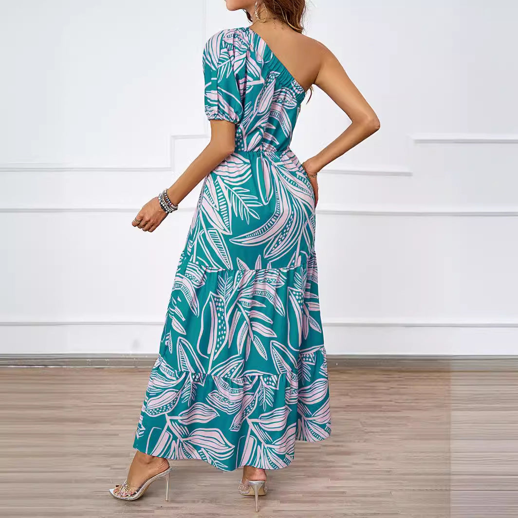 Women's maxi dress in asymmetrical design with floral pattern and wrap belt Lune London