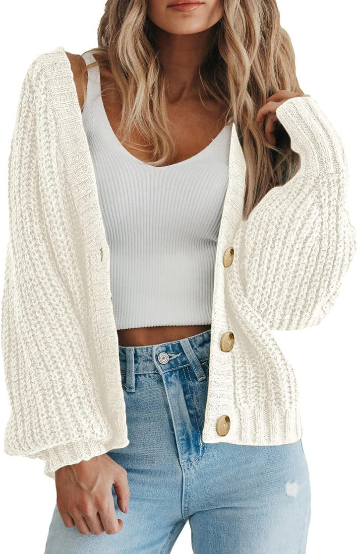 Women Oversized Knit Cardigan with Chic Button Detail and Style