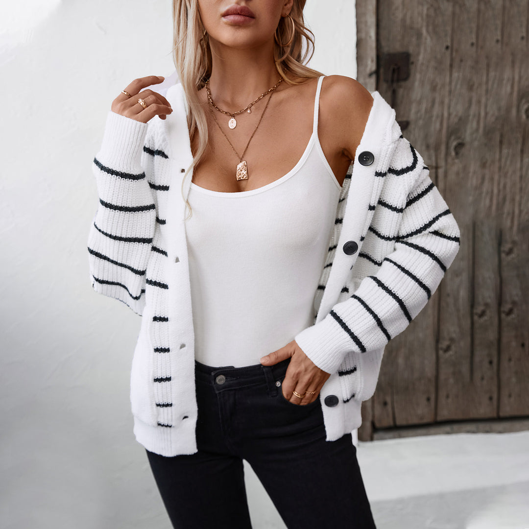 Striped jacket for women with hood and pockets Lune London