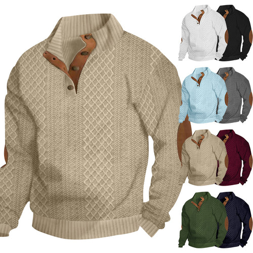Knitted sweater for men with innovative high collar and modern leather applications Amarae