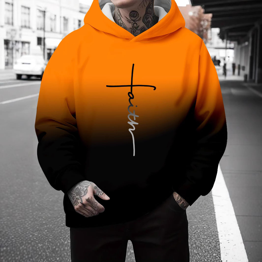Men's hoodie with a subtle gradient of colors and an inspiring inscription Amarae