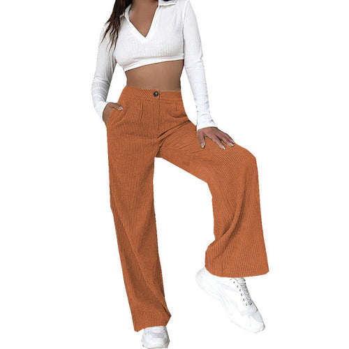 Women High-Quality Corduroy Pants with Wide Leg and High Waist Amarae