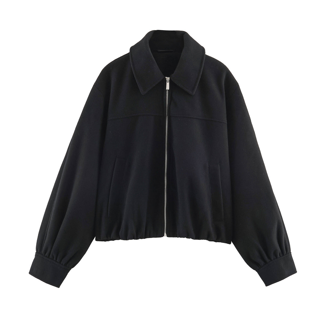 Women’s short jacket with balloon sleeves, wide shirt collar, and elastic hem Amarae