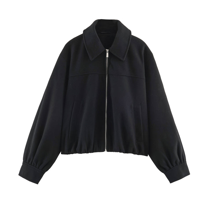 Women’s short jacket with balloon sleeves, wide shirt collar, and elastic hem Amarae