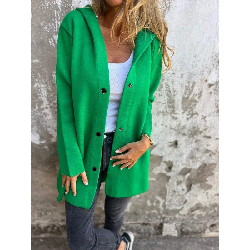 Women's Midi Length Oversized Coat made of Wool Blend with Clear Button Placket and Minimalist Lapels Amarae