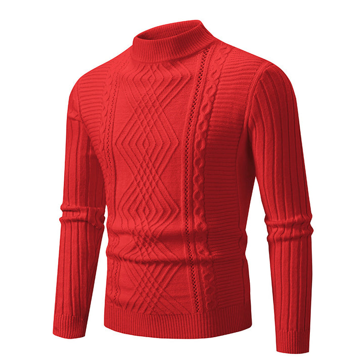 Men's elegant knitted sweater with a modern cable design and a high collar Lune London