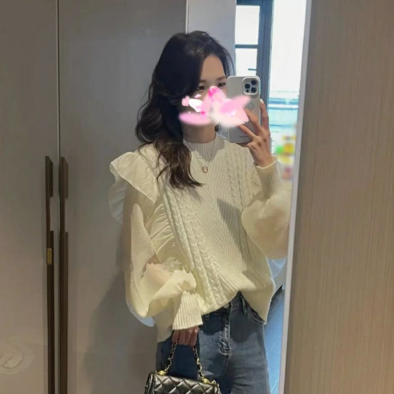 Pull en tricot féminin à la mode avec des détails en volants et une texture Chic & Stil