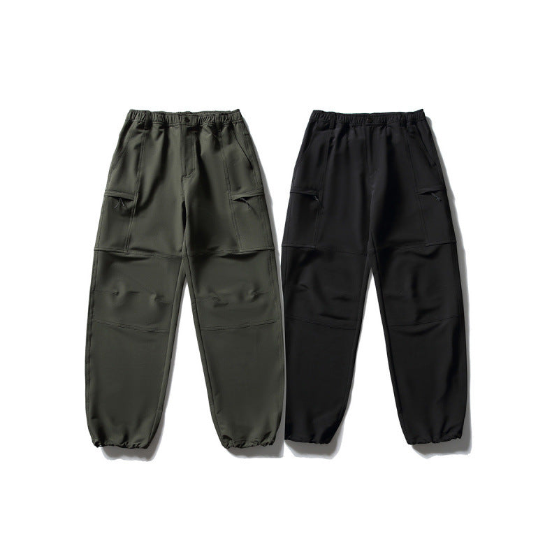 Men's Technical Cargo Casual Pants with Elastic Waistband, Knee Panels, and Zipper Pockets Amarae