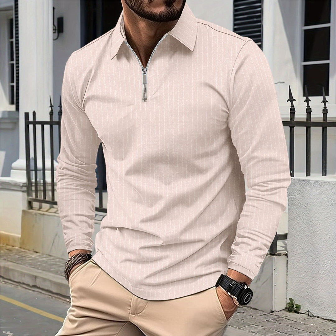 Elegant long-sleeved shirt for men with zipper and fine stripes Lune London