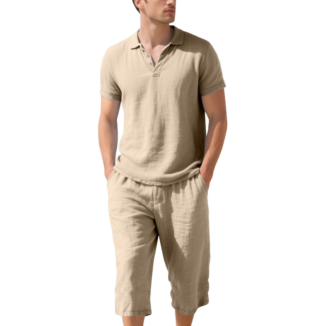 Casual short-sleeve polo shirt for men with elastic linen shorts Lune London