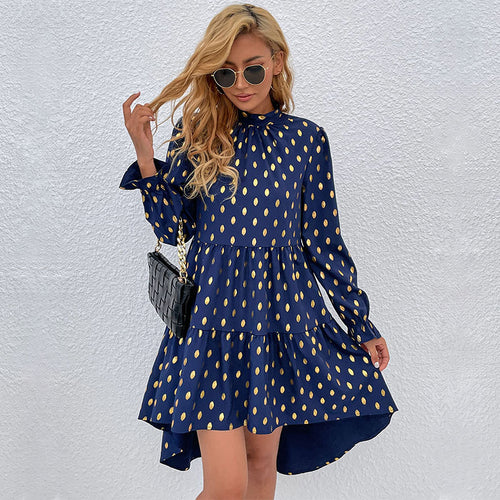 Robe à volants pour femmes avec accents dorés et col haut Chic & Stil