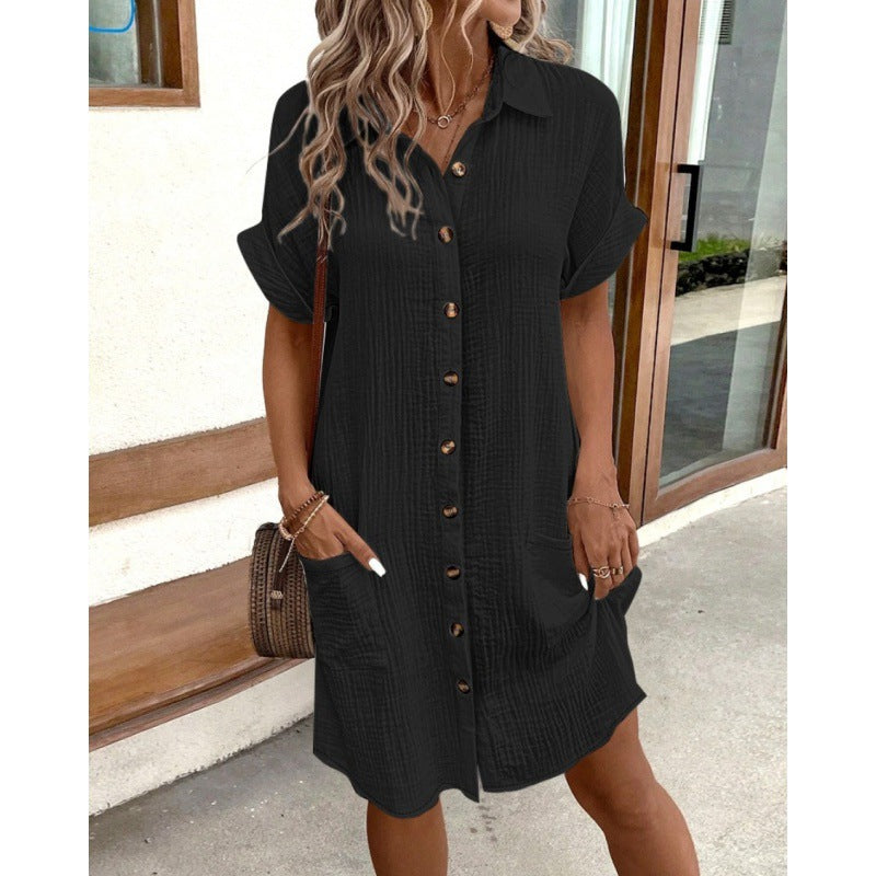 Shirt dress for women with button placket and practical pockets Lune London
