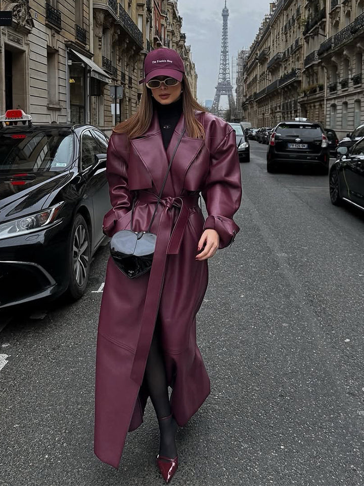 Lune London elegant ladies' leather jacket with voluminous sleeves and a belt at the waist