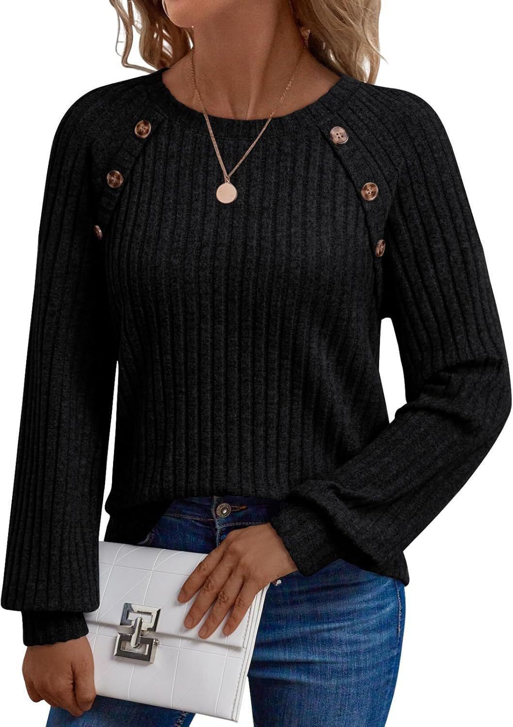 Knitted sweater for women with decorative buttons and fine ribbed structure Lune London