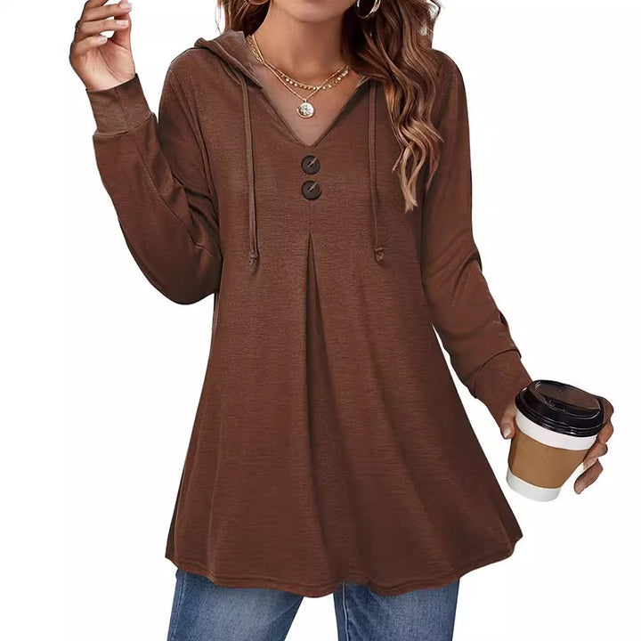 Hooded tunic for women with button detail and asymmetrical cut Lune London