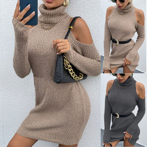 Knit dress for women with off-the-shoulder and high collar Amarae