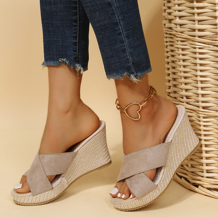 Wedge sandals for women with elegant crossover strap and lightweight insole Lune London