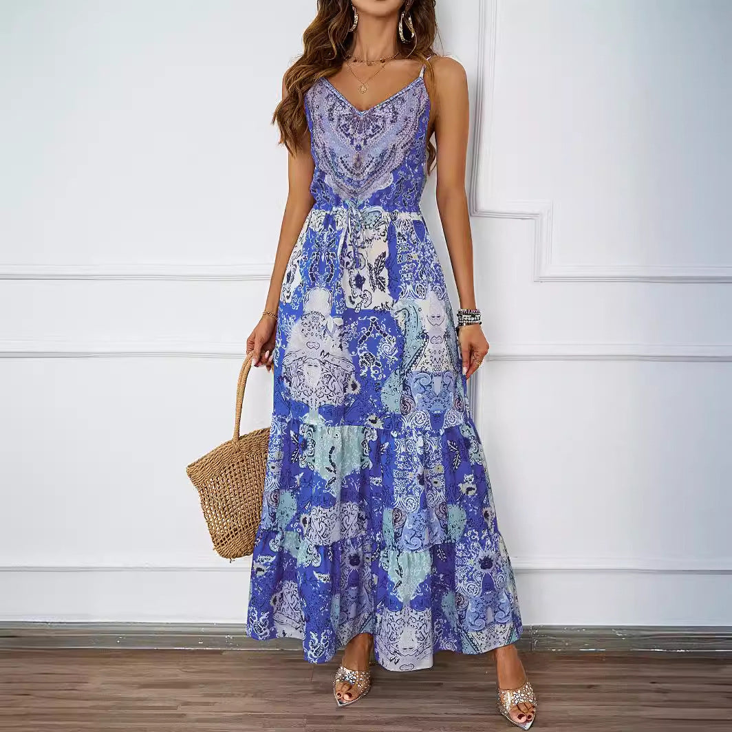 Women’s maxi dress with airy straps and floral pattern Lune London