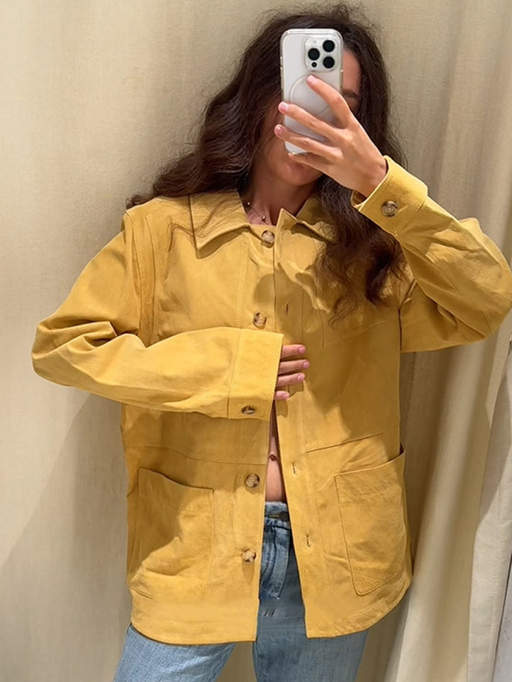 Women's Oversized Cotton Worker Jacket with Patch Pockets Amarae