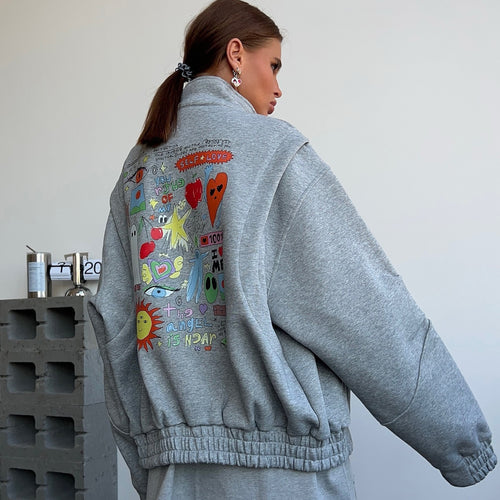 Casual sweatshirt for women with creative allover print and voluminous sleeves Amarae