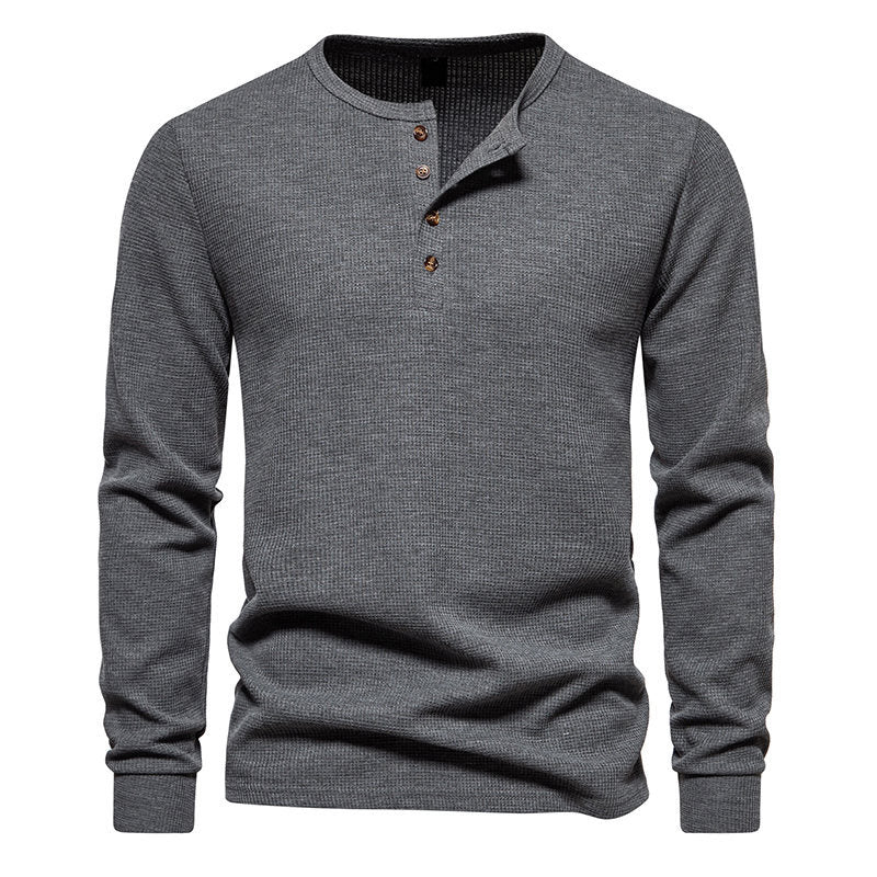 Men's Long Sleeve Henley Shirt with Textured Surface Pattern and Practical Button Details Amarae