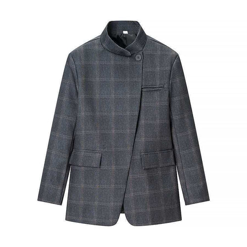 Veste à carreaux élégante pour femme avec coupe asymétrique Chic & Stil