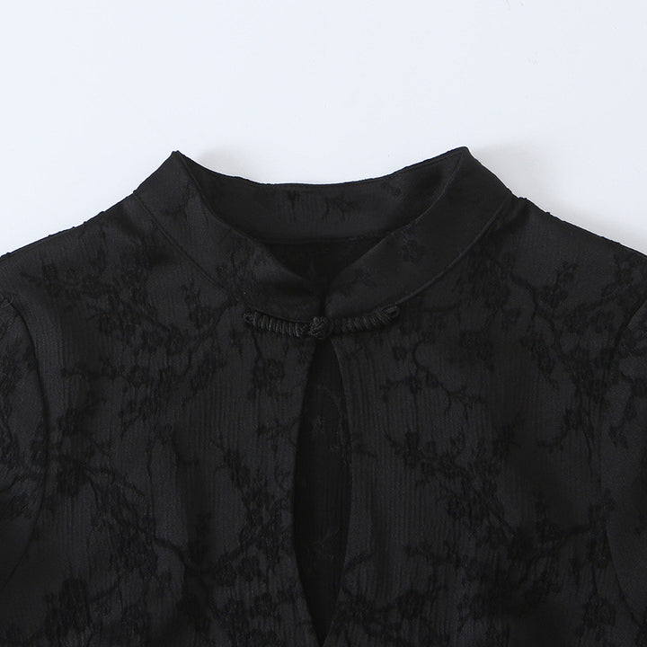 Women's Sleeveless Cheongsam-Inspired Top with Stand Collar and Decorative Button Placket Amarae