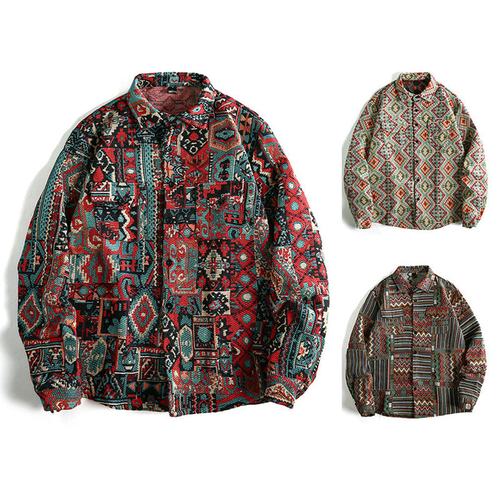 Long sleeve shirt for men with textured ethnic pattern and practical pockets Amarae