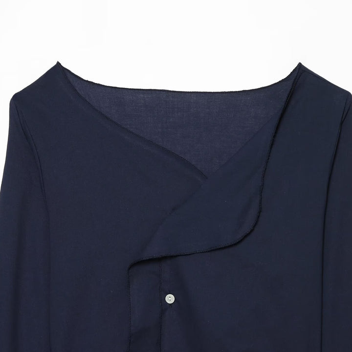 Women's wrap blouse with waist tie, asymmetrical hem and gathered edges Amarae